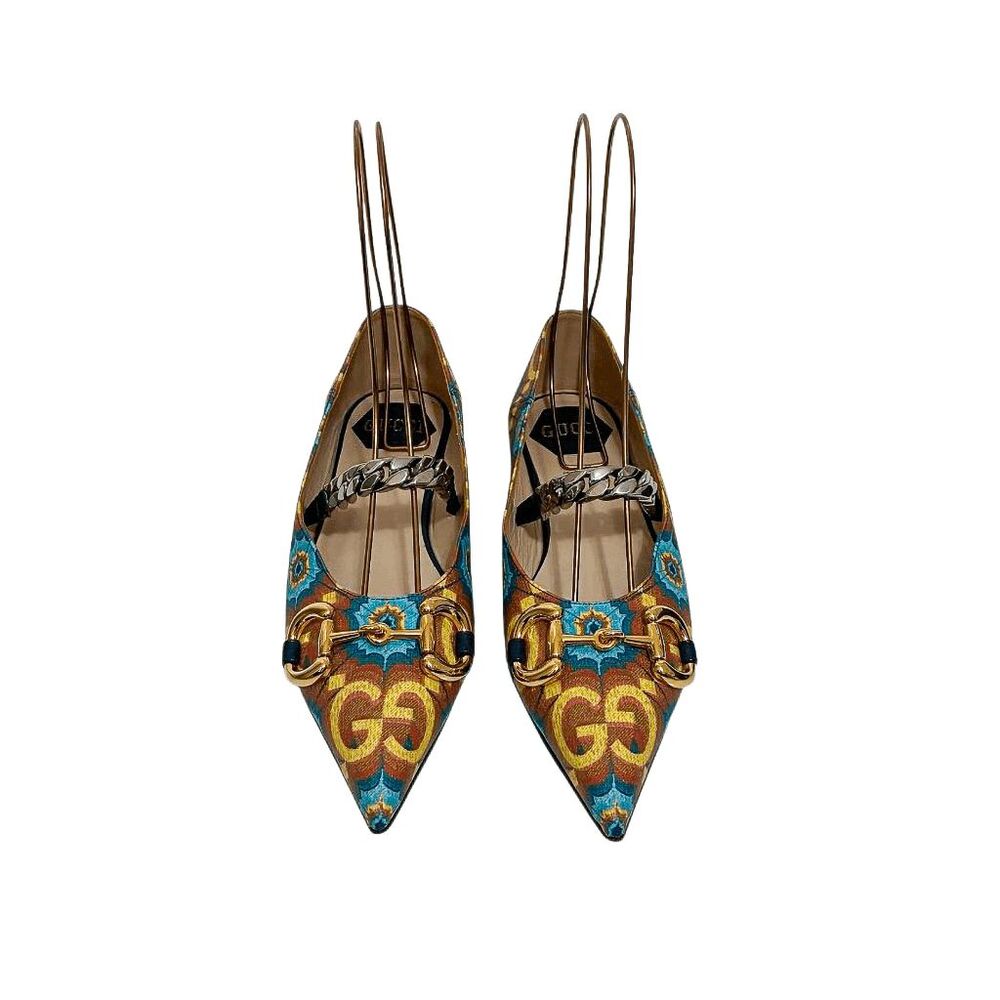 Gucci Liberty Horsebit GG Logo Ballet Flat Chain Strap Canvas Multicolor EU 37.5 - Picture 2 of 12